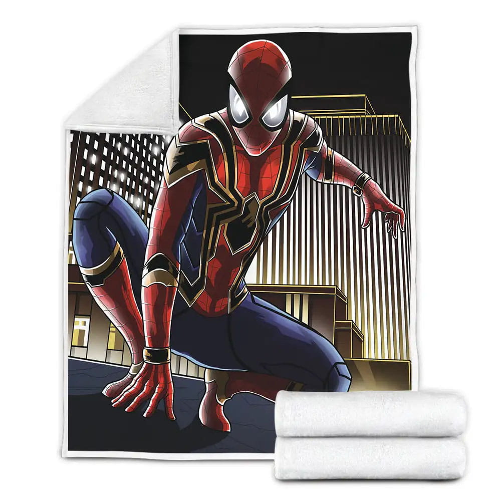Iron Spider City Night Fleece Blanket Gift For Birthday Halloween Christmas Thanksgiving