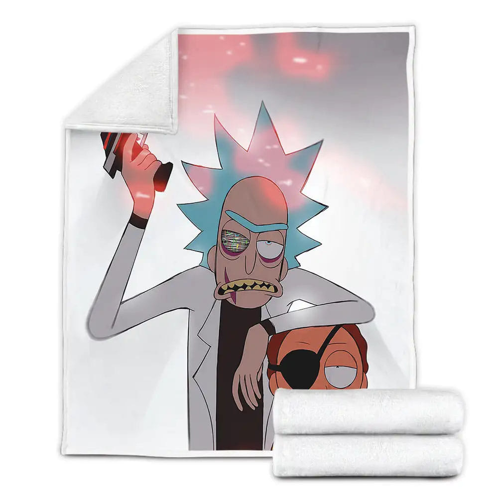 Evil Rick And Eye Patch Morty Fleece Blanket Gift For Christmas Thanksgiving Halloween