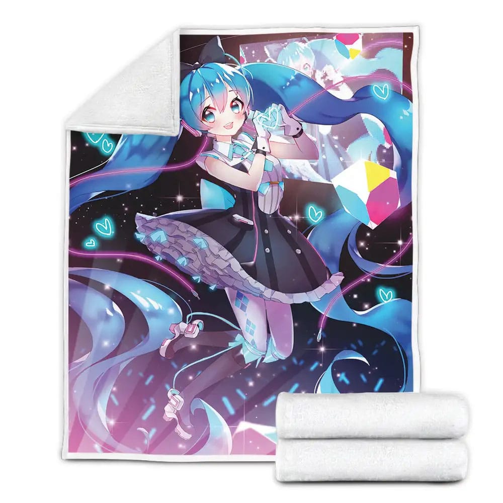 Hatsune Miku With Neon Hearts Fleece Blanket Gift For Christmas Thanksgiving Halloween