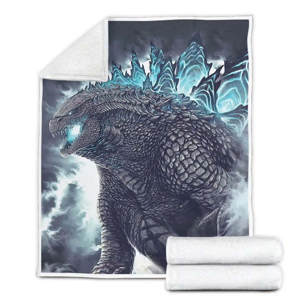 Godzilla With Blue Atomic Power Illustration Fleece Blanket Gift For Wife Husband Besties