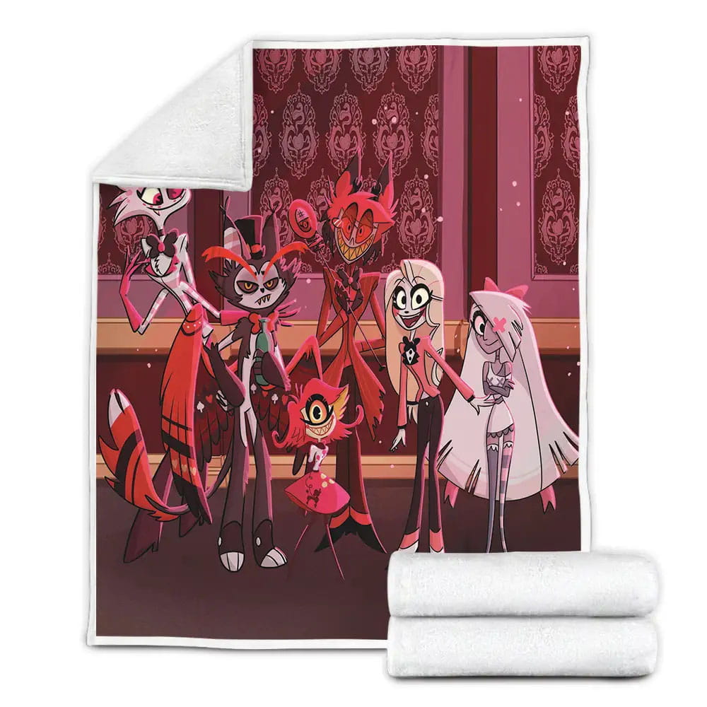 Hazbin Hotel Group Posing Fun Fleece Blanket Gift For Christmas Thanksgiving Halloween