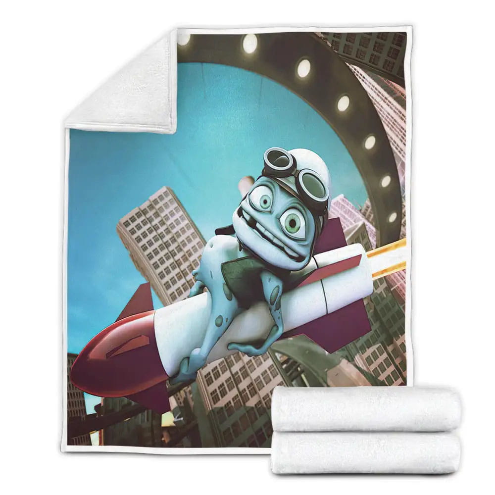 Crazy Frog Flying On A Rocket Fleece Blanket Gift For Christmas Thanksgiving Halloween