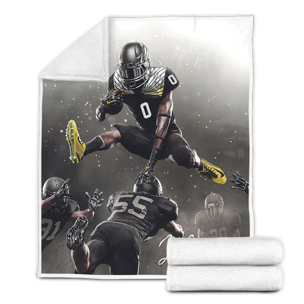 American Football Player Jumping Custom Name Fleece Blanket Gift For Wife Husband Besties