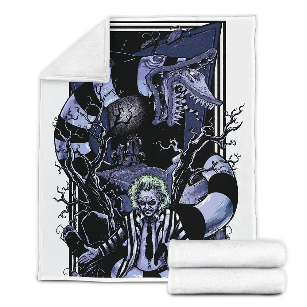 Beetlejuice And Sandworm Fleece Blanket Gift For Birthday Halloween Christmas Thanksgiving