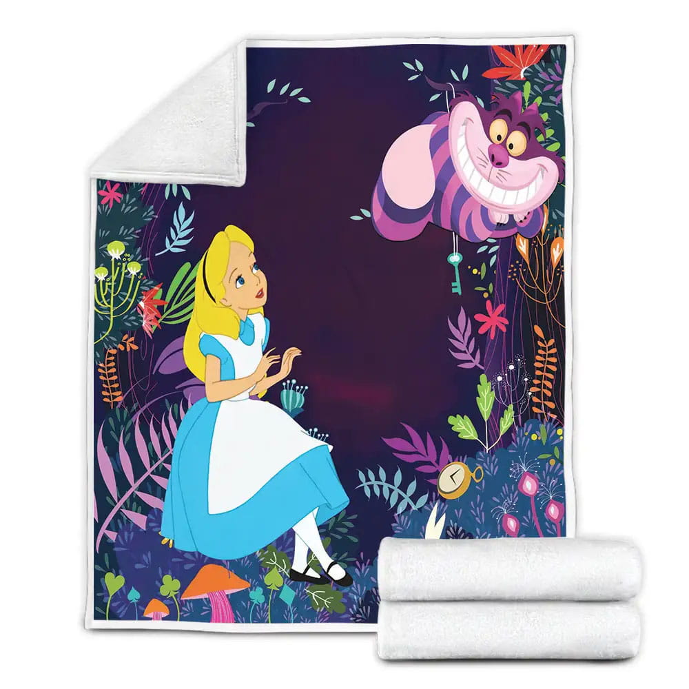 Alice In Wonderland  Alice And Cheshire Cat Fleece Blanket Gift For Wife Husband Besties