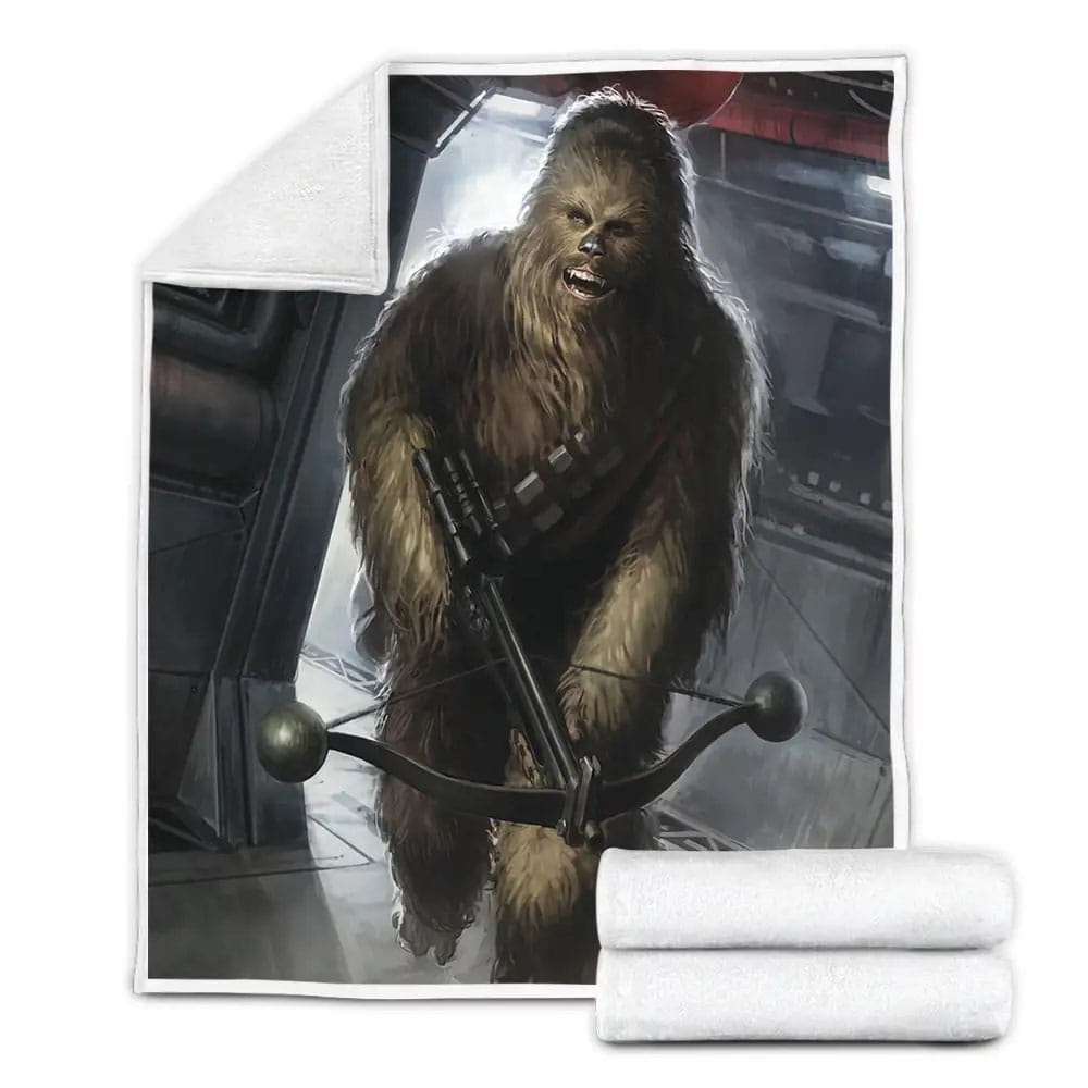 Star Wars Chewbacca Holding A Modern Crossbow Fleece Blanket Gift For Wife Husband Besties