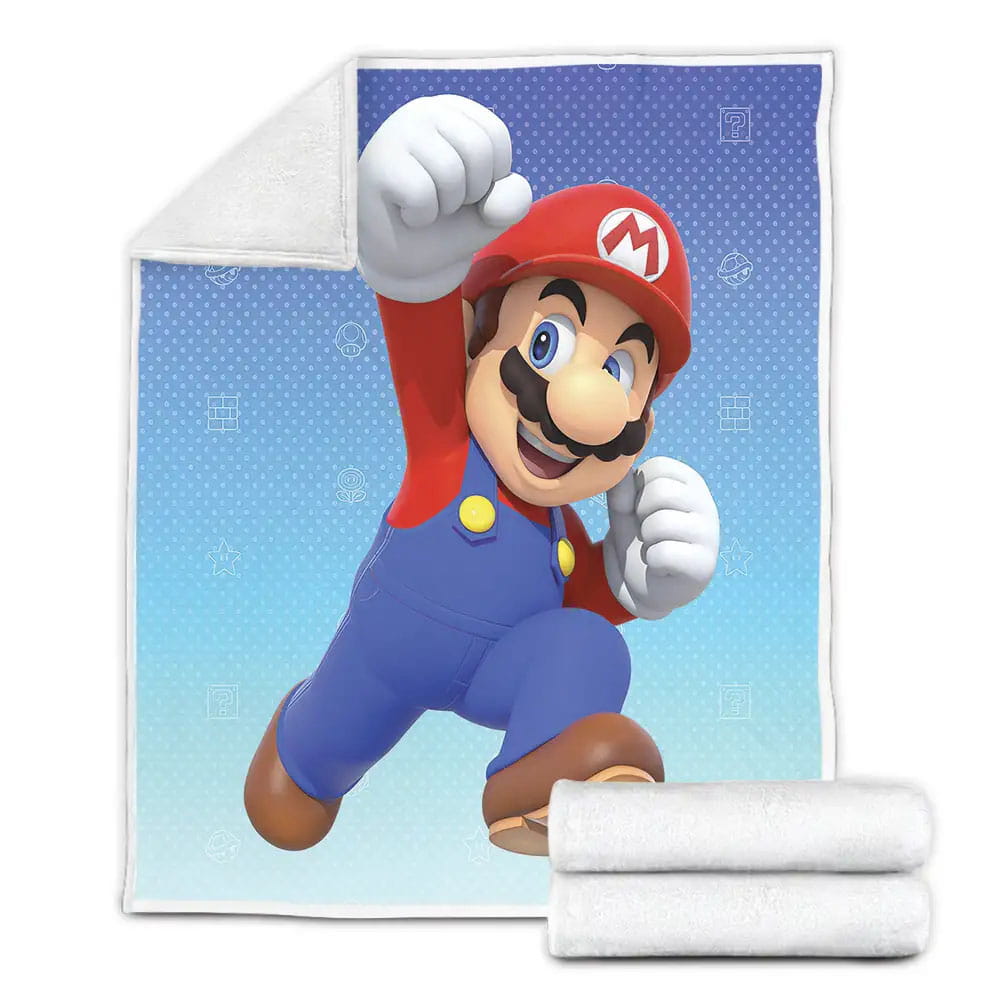 Super Mario Jumping In Fading Blue Background Fleece Blanket Gift For Wife Husband Besties