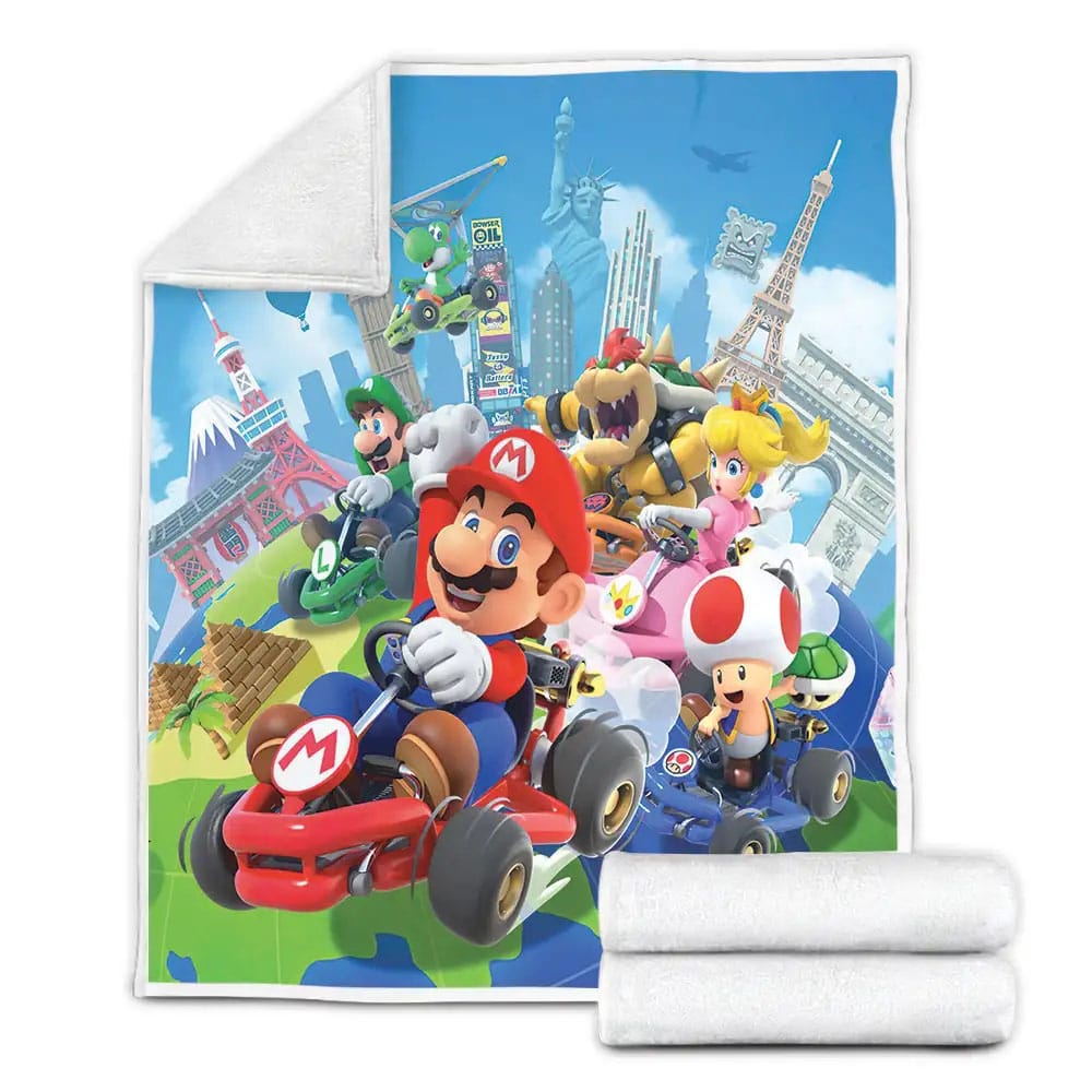 Super Mario Kart Racing Fleece Blanket Gift For Birthday Halloween Christmas Thanksgiving