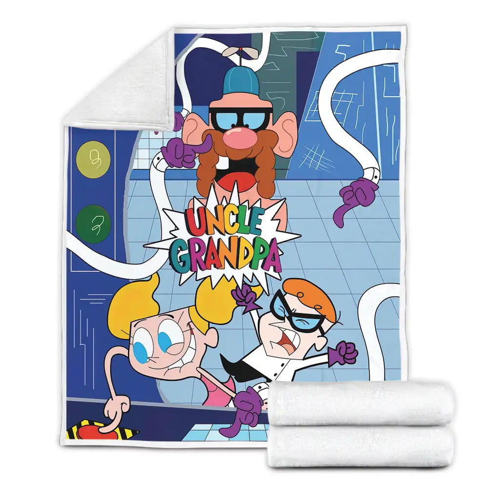 Uncle Grandpa And Dexters Laboratory Crossover Fleece Blanket Gift For Wife Husband Besties