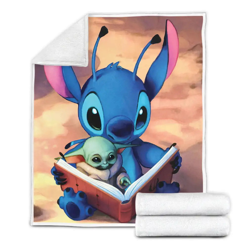 Lilo And Stitch Stitch Reading Book With Yoda Fleece Blanket Gift For Wife Husband Besties