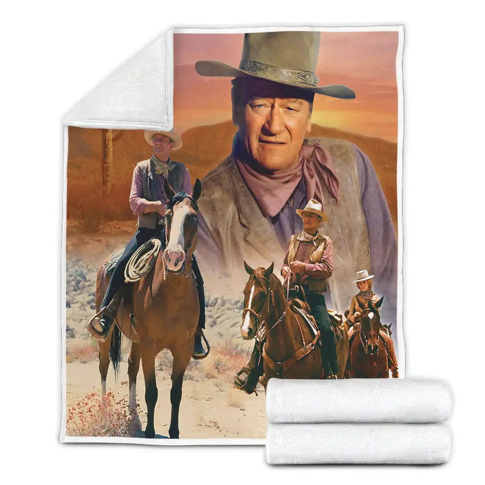 John Wayne Riding Horse Fleece Blanket Gift For Birthday Halloween Christmas Thanksgiving