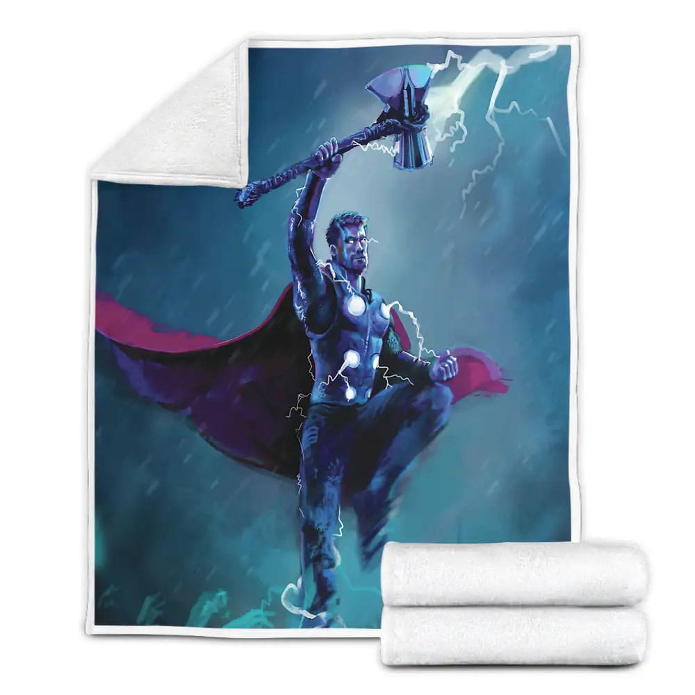 Marvel Thor Flying With Stormbreak In Digital Paintings Fleece Blanket Perfect 