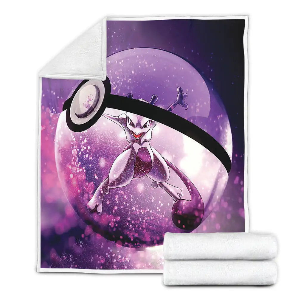 Pokemon Mewtwo Inside Pokeball Fleece Blanket Gift For Christmas Thanksgiving Halloween