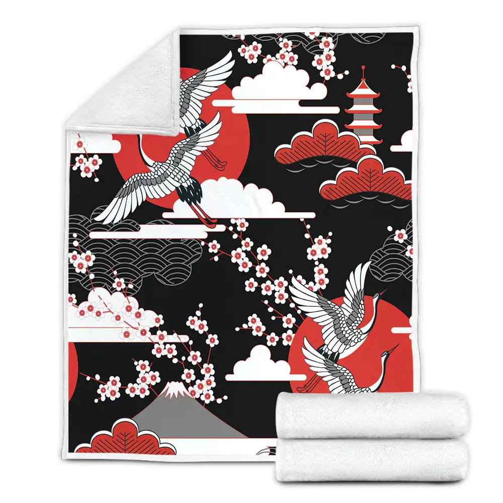 Japanese Style Cherry Blossoms Fleece Blanket Gift For Christmas Thanksgiving Halloween