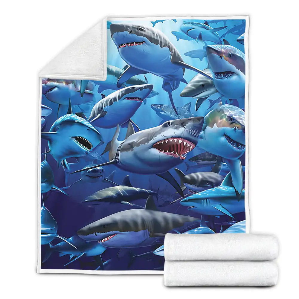 Shark In The Ocean Custom Name Fleece Blanket Gift For Christmas Thanksgiving Halloween