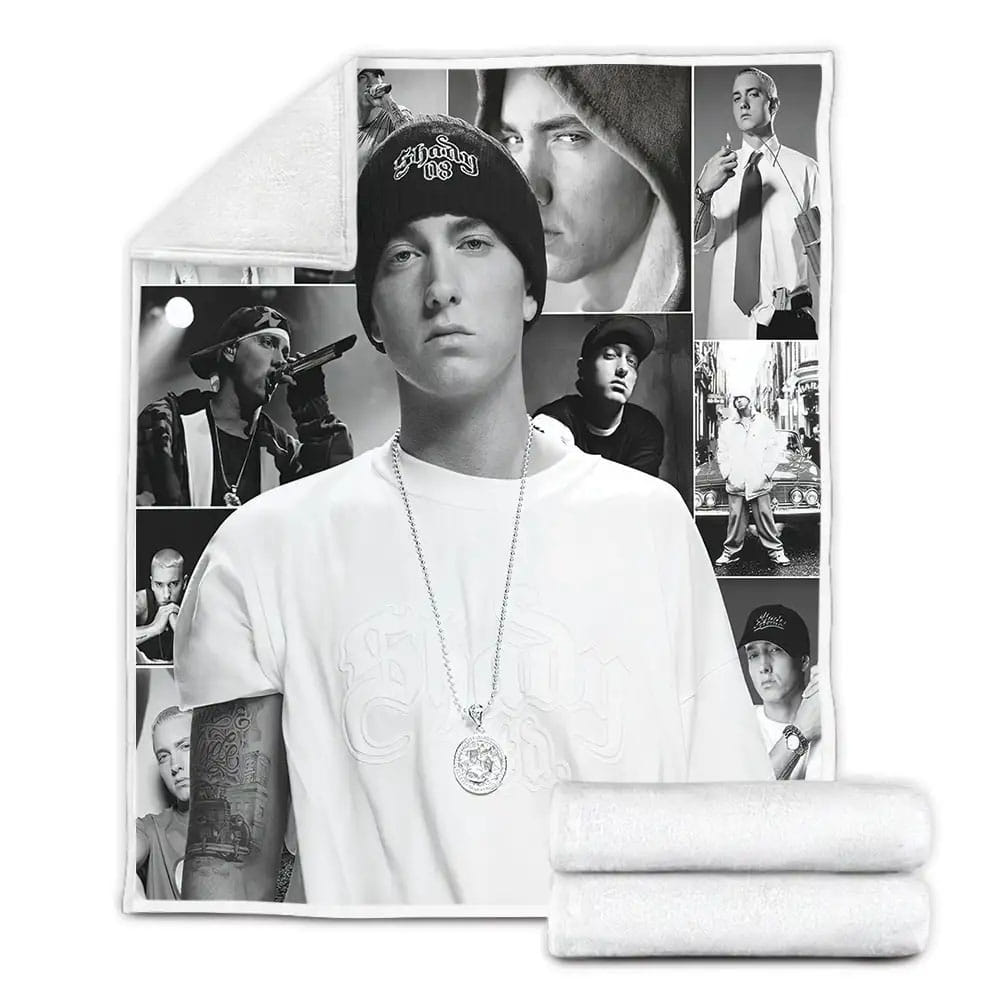 Eminem The Real Slim Shady Black And White Images Collage Fleece Blanket Perfect 