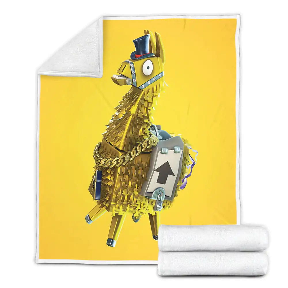Fortnite Funny Gold Llama Skin Fleece Blanket Gift For Christmas Thanksgiving Halloween