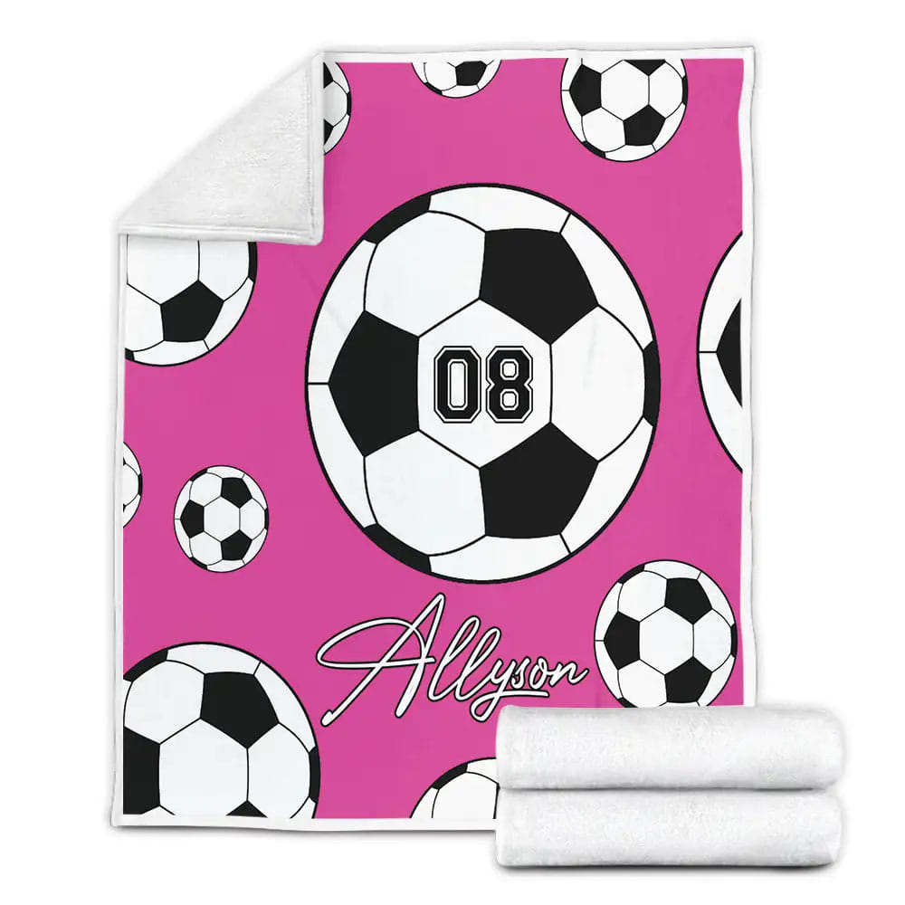 Custom Soccer Girl Player Pink Fleece Blanket Gift For Christmas Thanksgiving Halloween