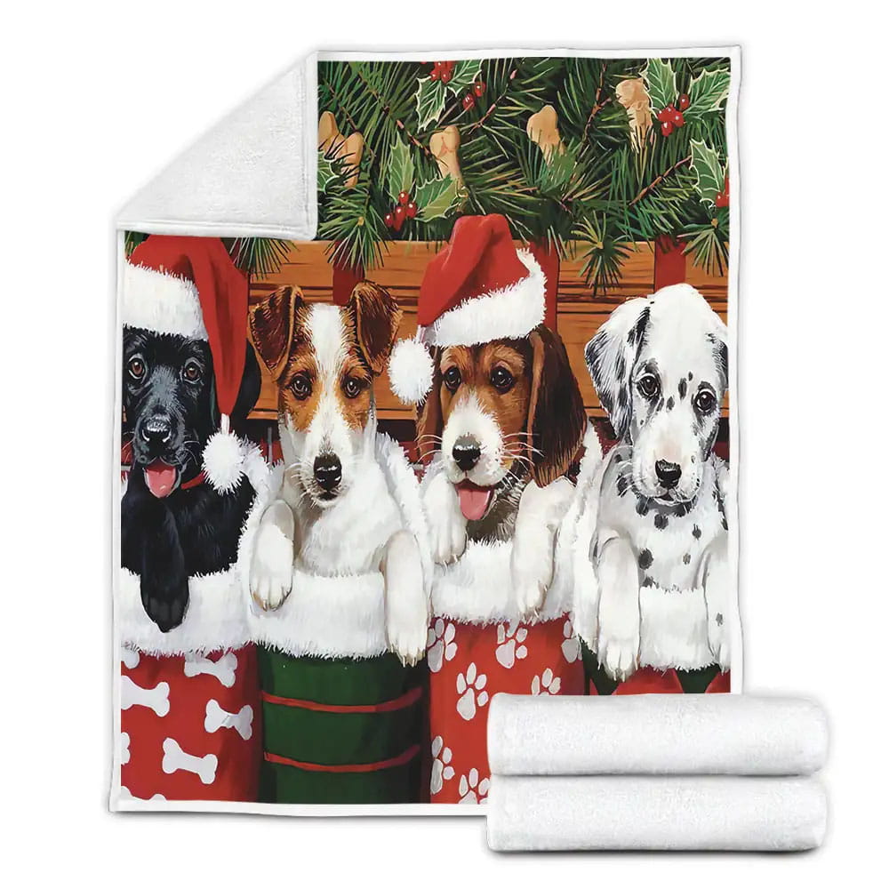 Christmas Dogs In Socks Fleece Blanket Gift For Birthday Halloween Christmas Thanksgiving