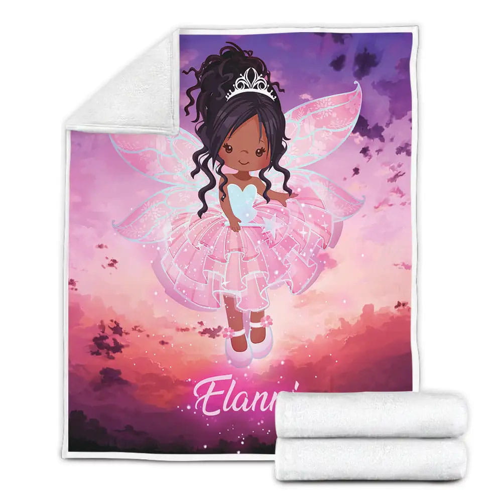 Fairy Black Little Girl Fleece Blanket Gift For Birthday Halloween Christmas Thanksgiving