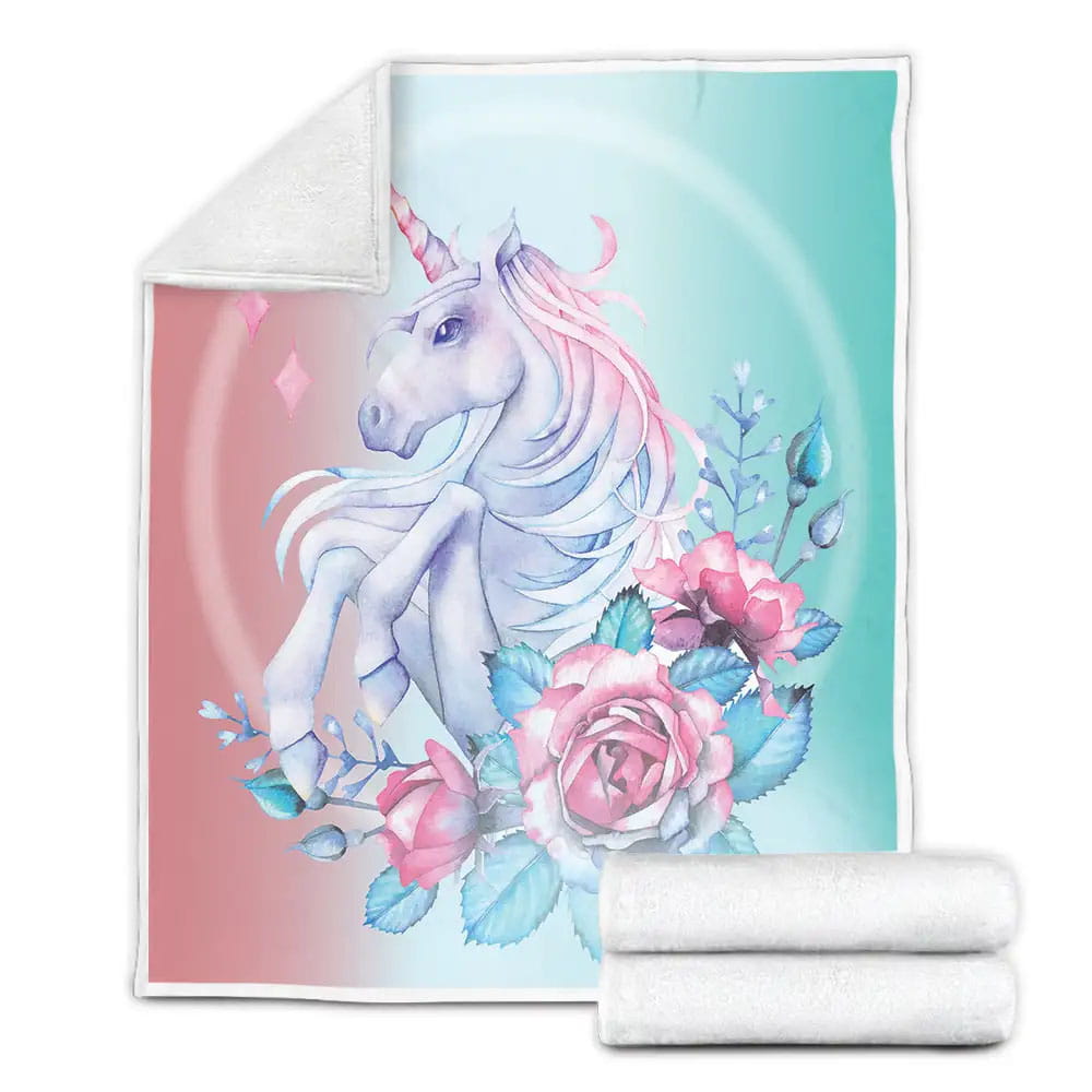 Unicorn And Rose Cartoon Fleece Blanket Gift For Birthday Halloween Christmas Thanksgiving