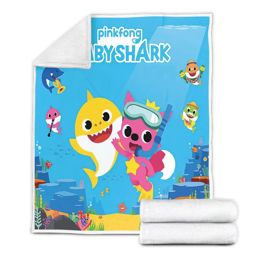 Baby Shark And Pink Fox Fleece Blanket Gift For Birthday Halloween Christmas Thanksgiving