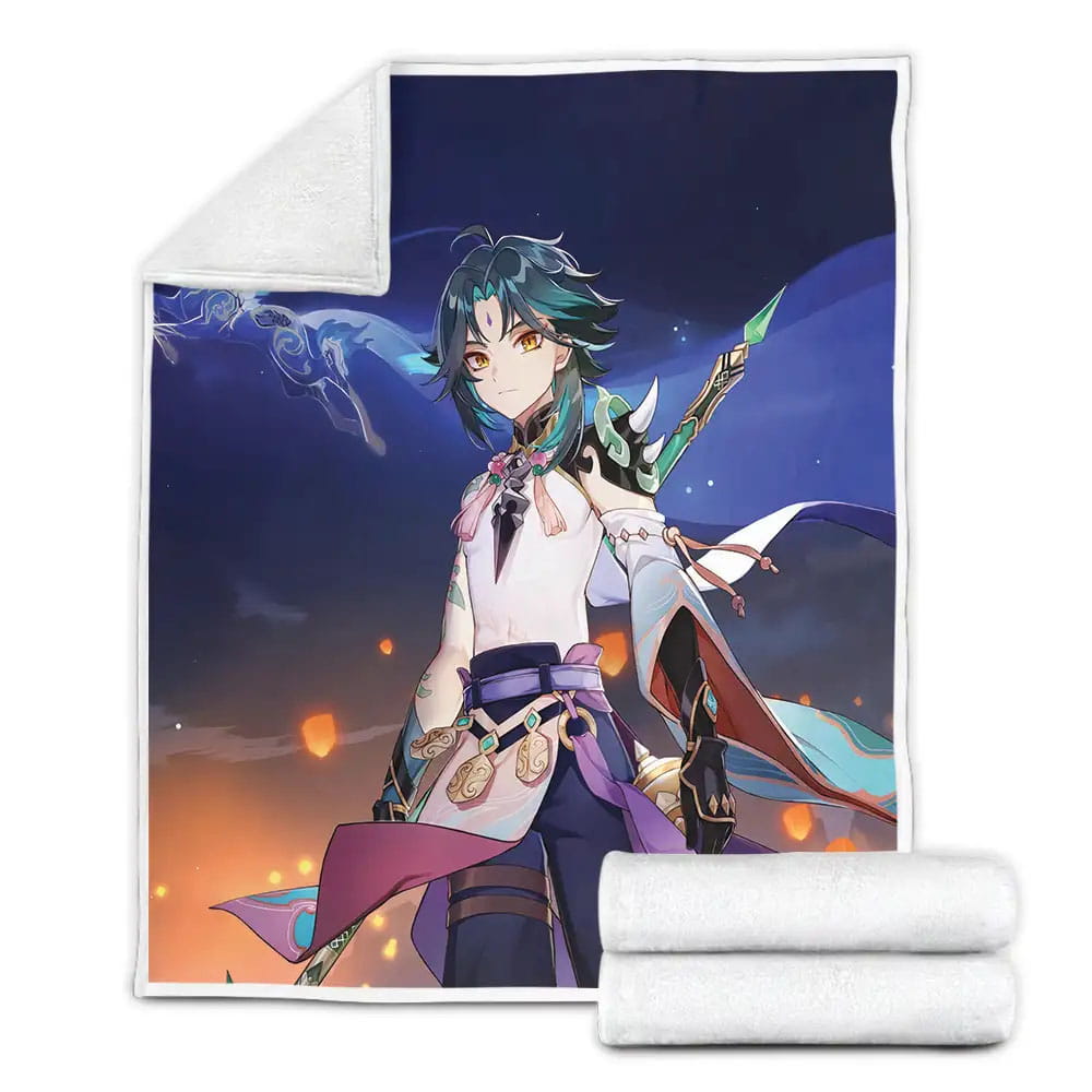 Genshin Impact Xiao And Lantern Fleece Blanket Gift For Christmas Thanksgiving Halloween