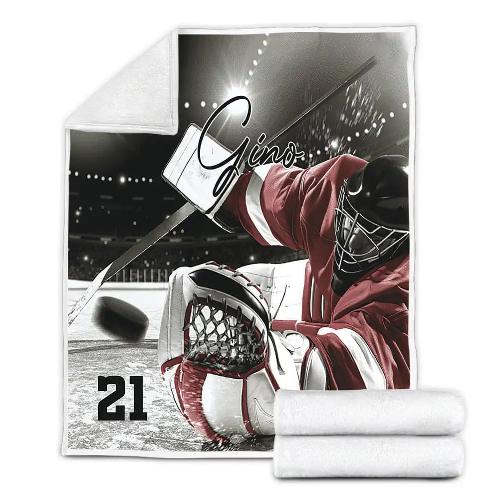 Ice Hockey Goalie Catching Puck Fleece Blanket Gift For Christmas Thanksgiving Halloween