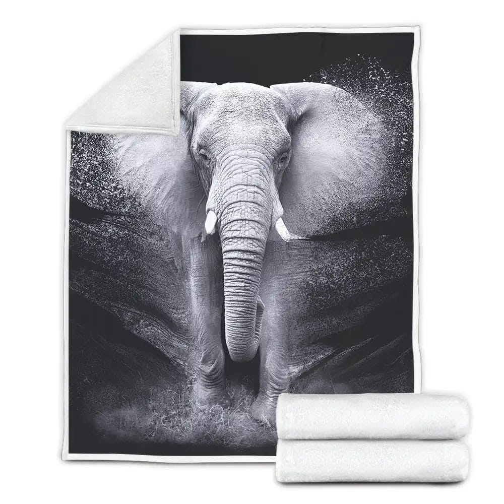 Black And White Elephant Fleece Blanket Gift For Birthday Halloween Christmas Thanksgiving