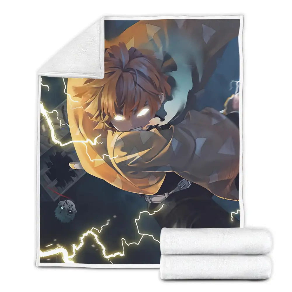 Demon Slayer Zenitsu Breath Of Thunder Artwork Fleece Blanket Gift For Wife Husband Besties