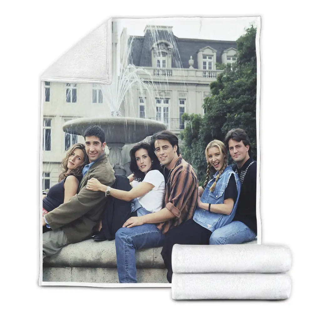 Friends Characters At The Water Fountain Image Fleece Blanket Gift For Wife Husband Besties