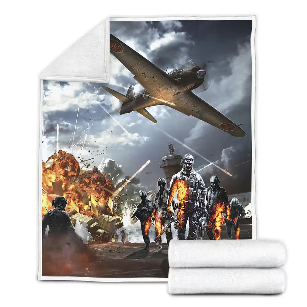 Call Of Duty Airplane And Army Fleece Blanket Gift For Christmas Thanksgiving Halloween