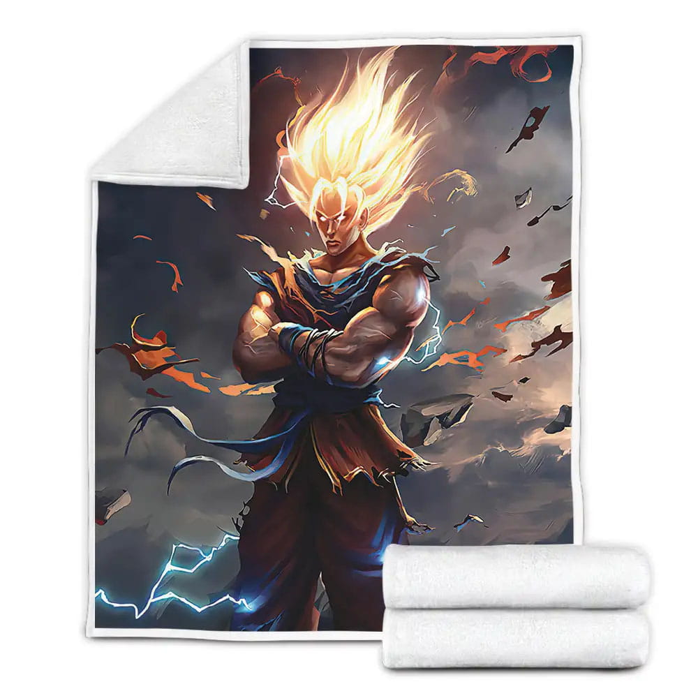 Dragon Ball Goku Super Saiyan 2 Divine Mode Illustration Fleece Blanket Perfect 