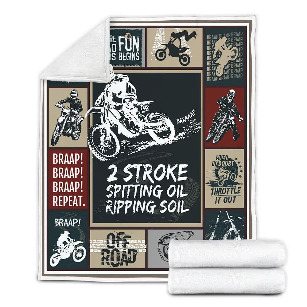 Dirt Bike Two Stroke Spitting Oil Ripping Soil Fleece Blanket Gift For Wife Husband Besties