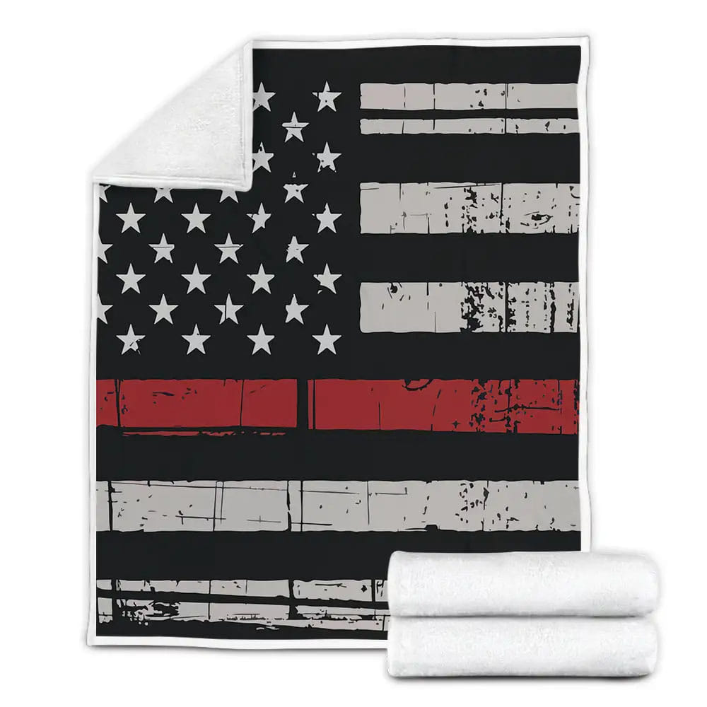 Thin Red Line Firefighter Fleece Blanket Gift For Birthday Halloween Christmas Thanksgiving