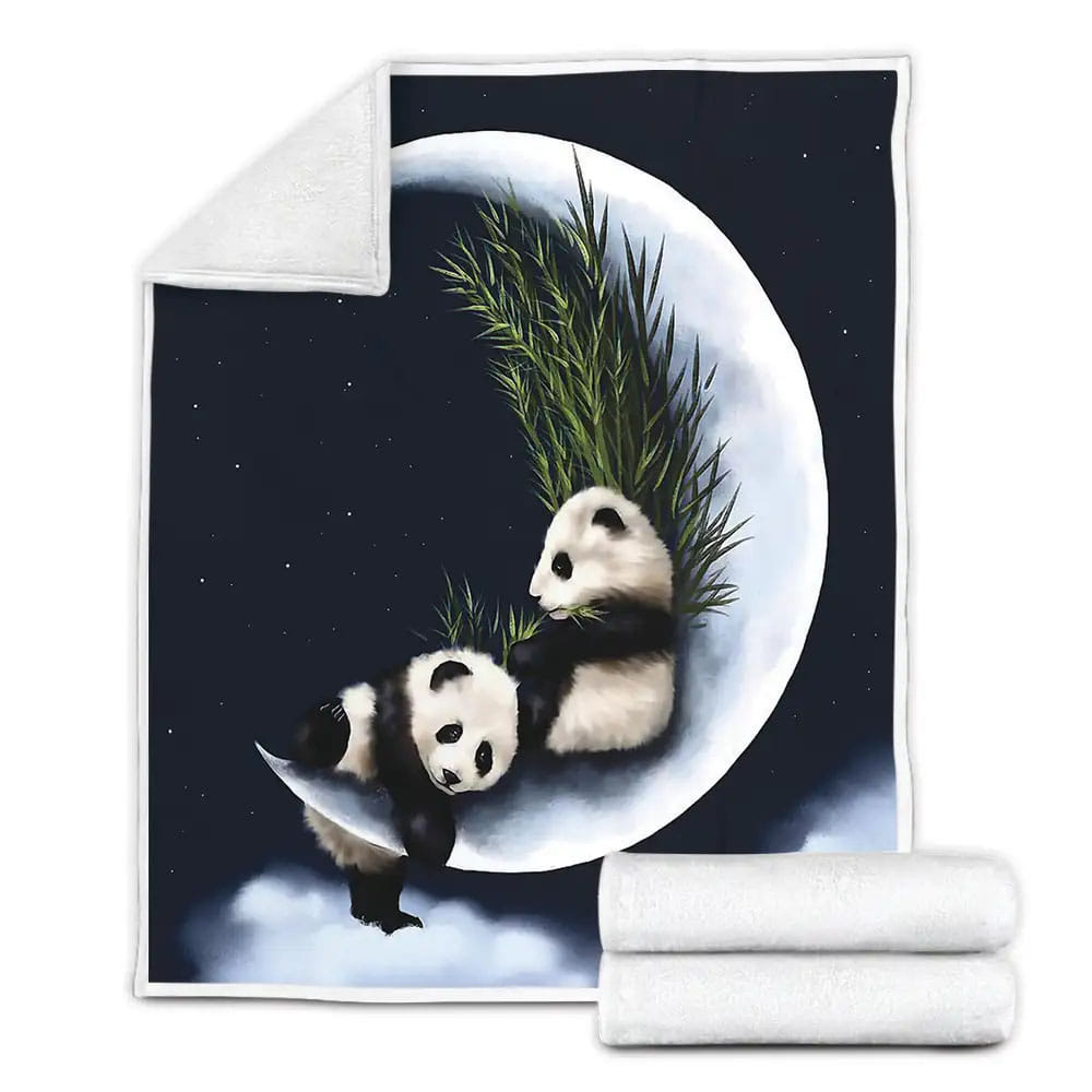 Panda Sitting On The Moon Fleece Blanket Gift For Birthday Halloween Christmas Thanksgiving