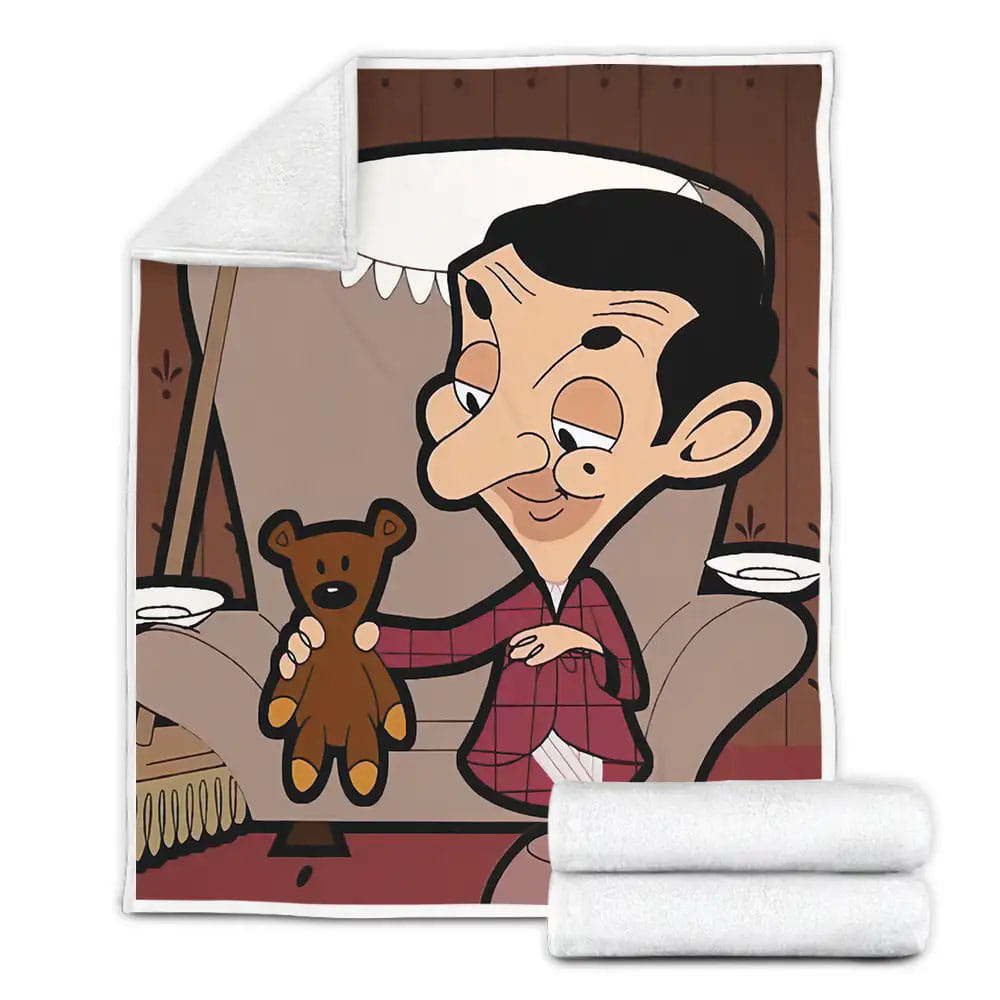 Mr. Bean And Teddy Relaxing Fleece Blanket Gift For Birthday Halloween Christmas Thanksgiving