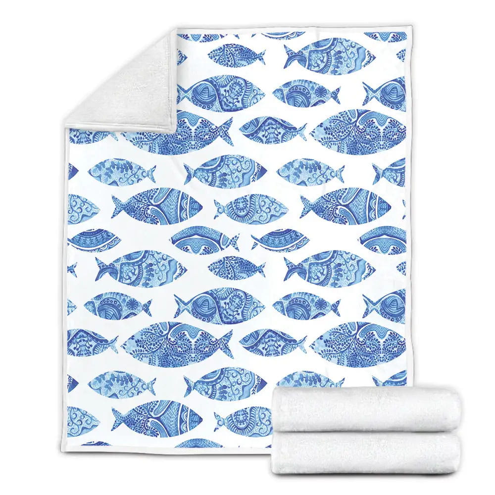 Nautical And Coastal Fish Fleece Blanket Gift For Birthday Halloween Christmas Thanksgiving