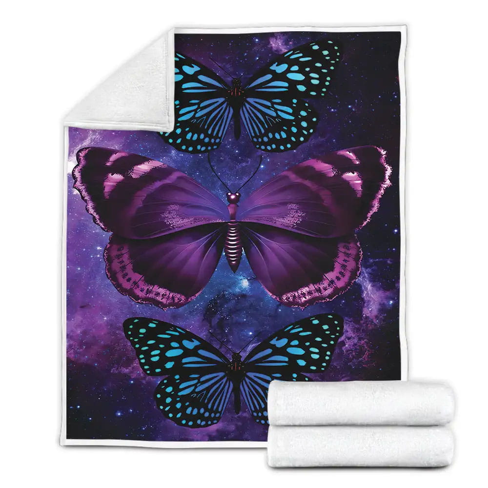 Purple And Blue Butterfly Fleece Blanket Gift For Birthday Halloween Christmas Thanksgiving