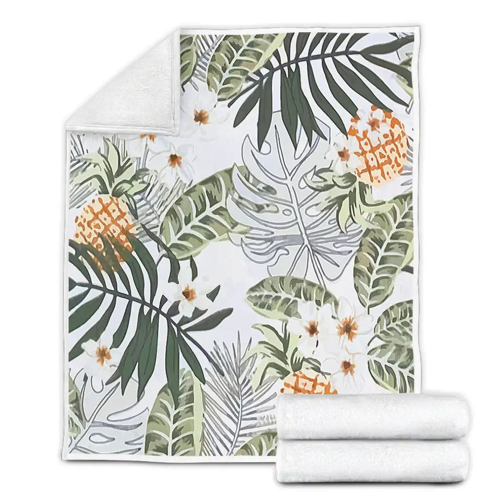 Palm Leaves And Pineapple Fleece Blanket Gift For Birthday Halloween Christmas Thanksgiving