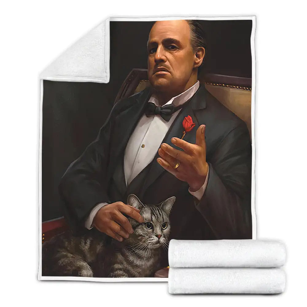 The Godfather Vito Corleone And His Cat In Family Dynasty Fleece Blanket Perfect 