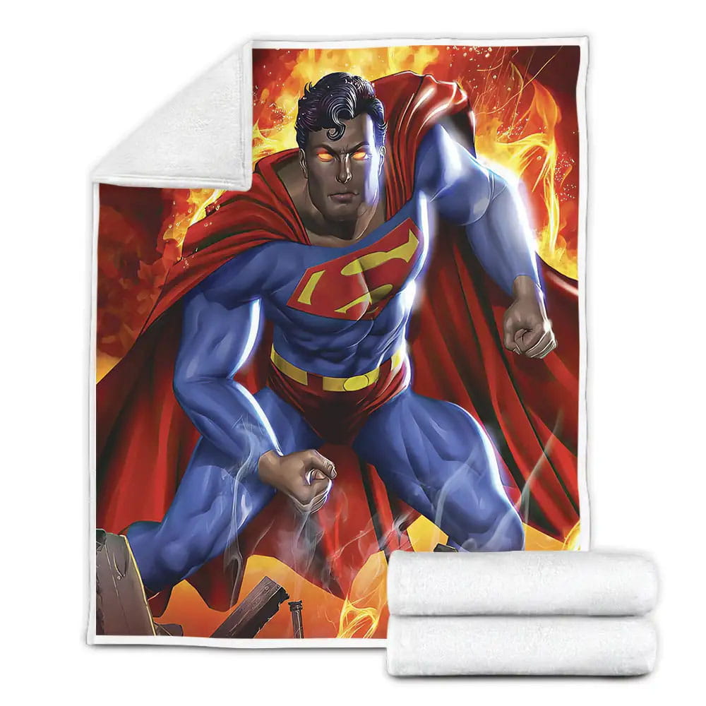 Superman Dc Comics Character The Hero In Fire Fleece Blanket Gift For Wife Husband Besties