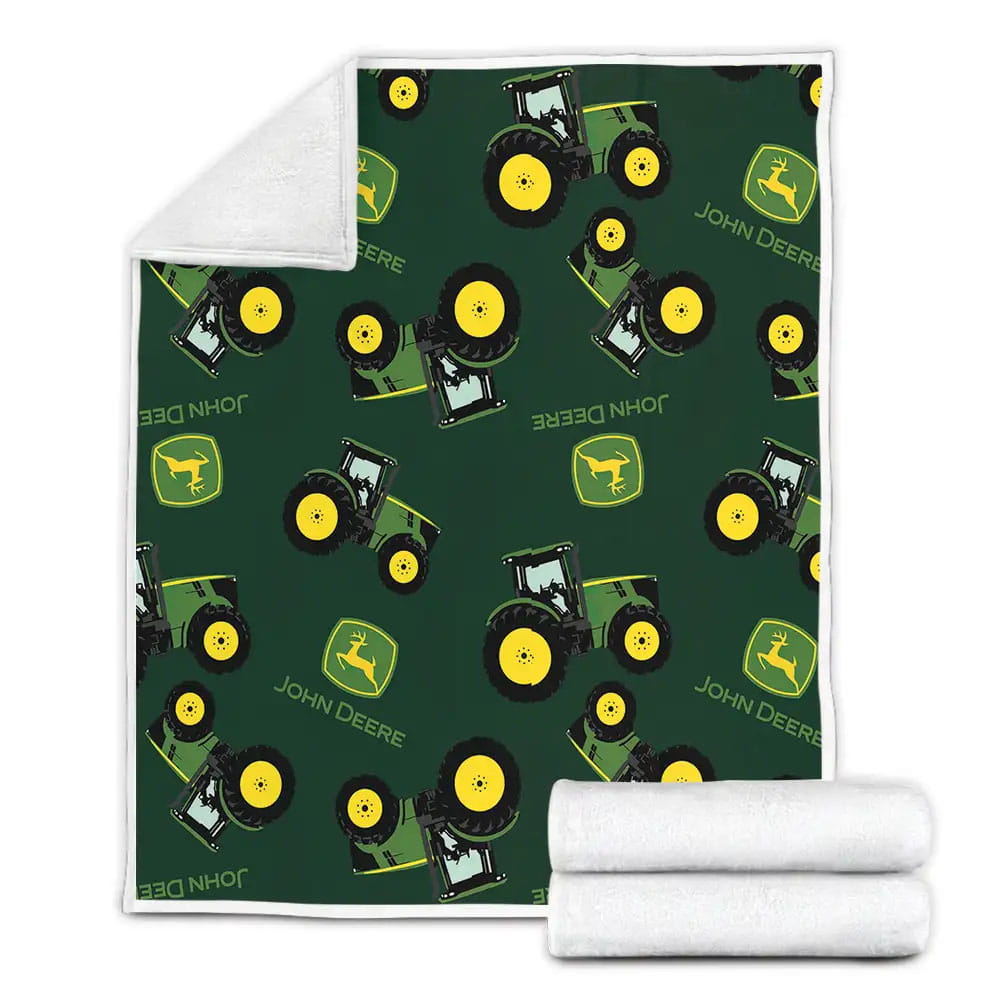 John Deere Green Tractor Pattern Fleece Blanket Gift For Christmas Thanksgiving Halloween