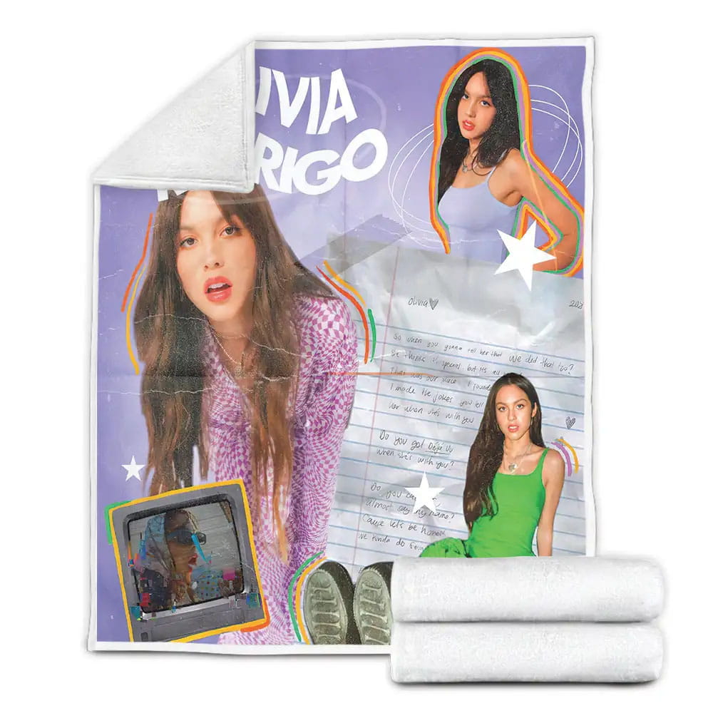 Olivia Rodrigo In Colourful Edit Fleece Blanket Gift For Christmas Thanksgiving Halloween
