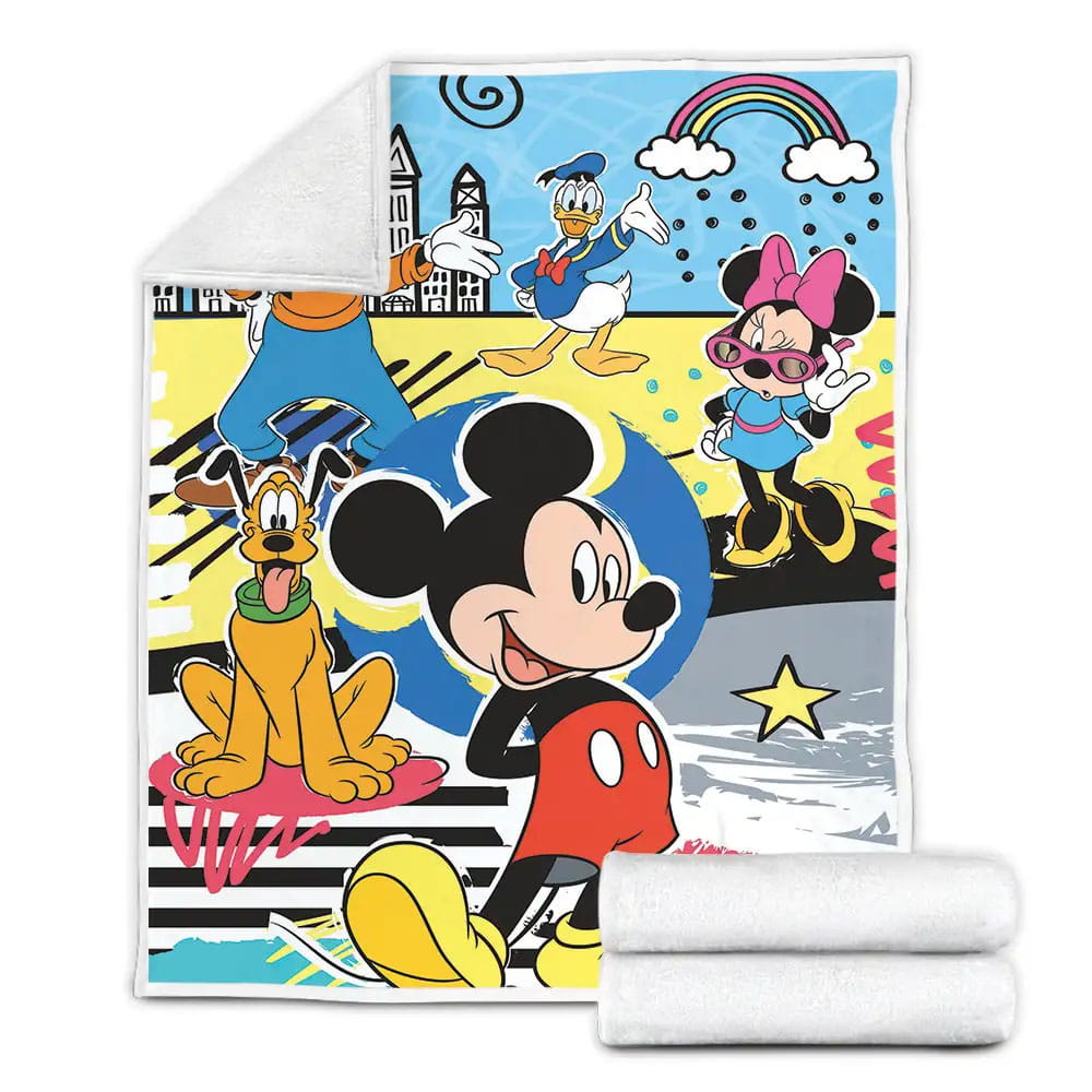 Mickey MouseAnd Friends Standing On Animated City Fleece Blanket Gift For Wife Husband Besties