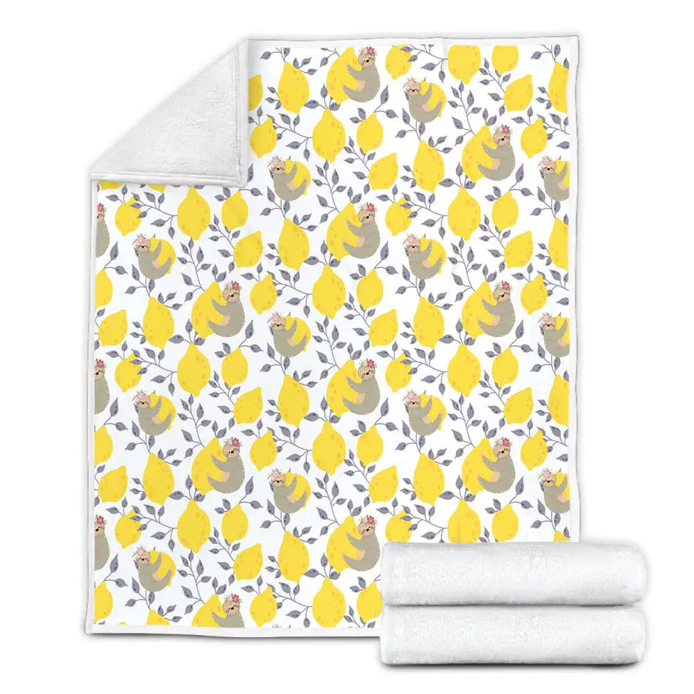 Lemon With Sloths Pattern Fleece Blanket Gift For Birthday Halloween Christmas Thanksgiving