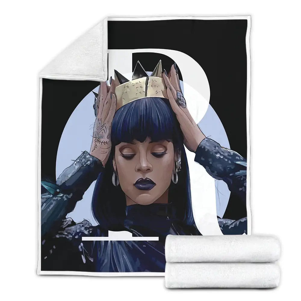 Rihanna Wearing The Crown Fleece Blanket Gift For Birthday Halloween Christmas Thanksgiving