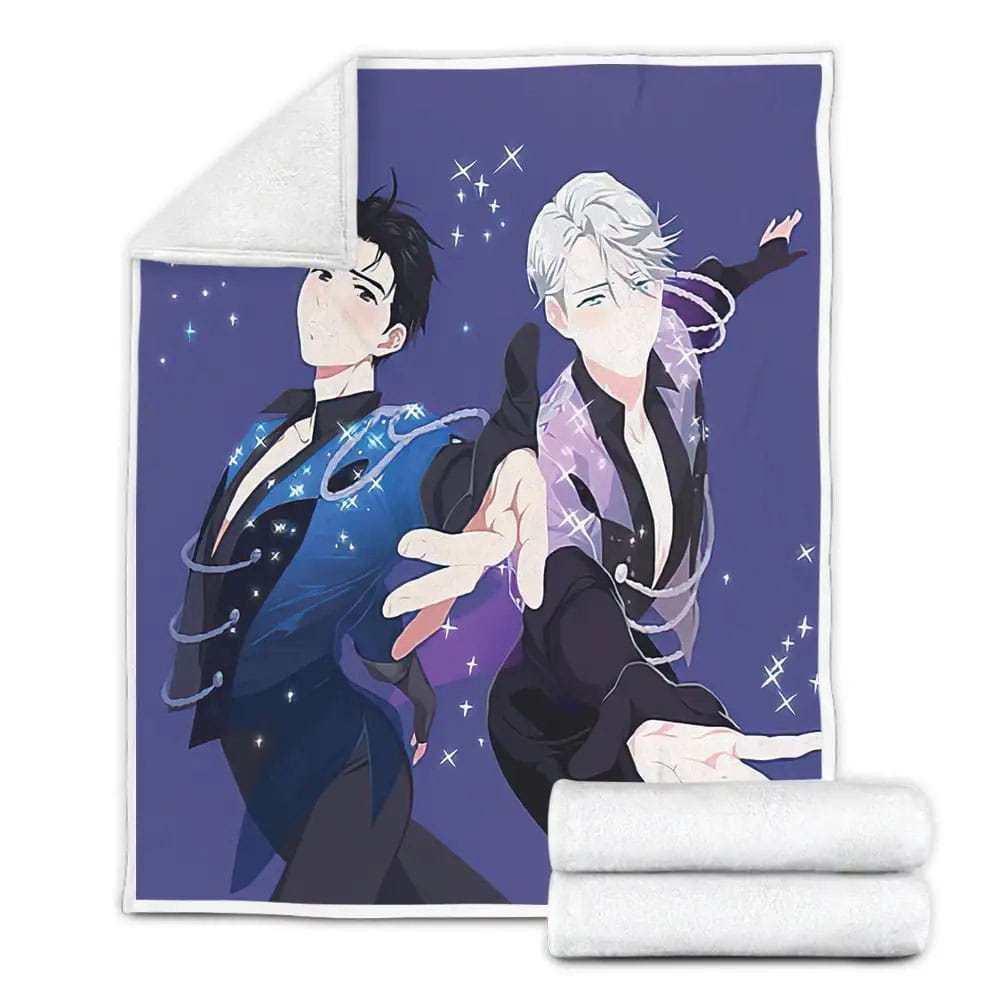 On Ice Characters Yuuri And Victo Fleece Blanket Gift For Christmas Thanksgiving Halloween