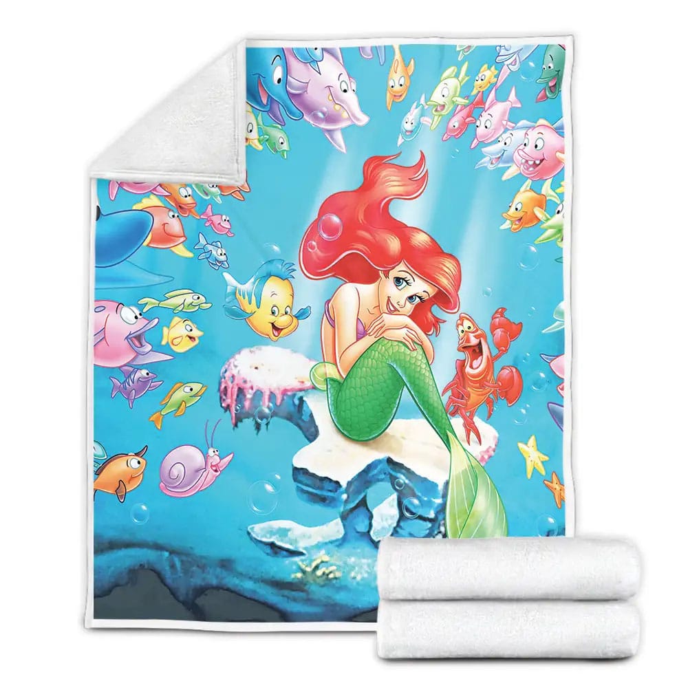Disney Princess Ariel Singing With Fishes And Her Friends Fleece Blanket Perfect 