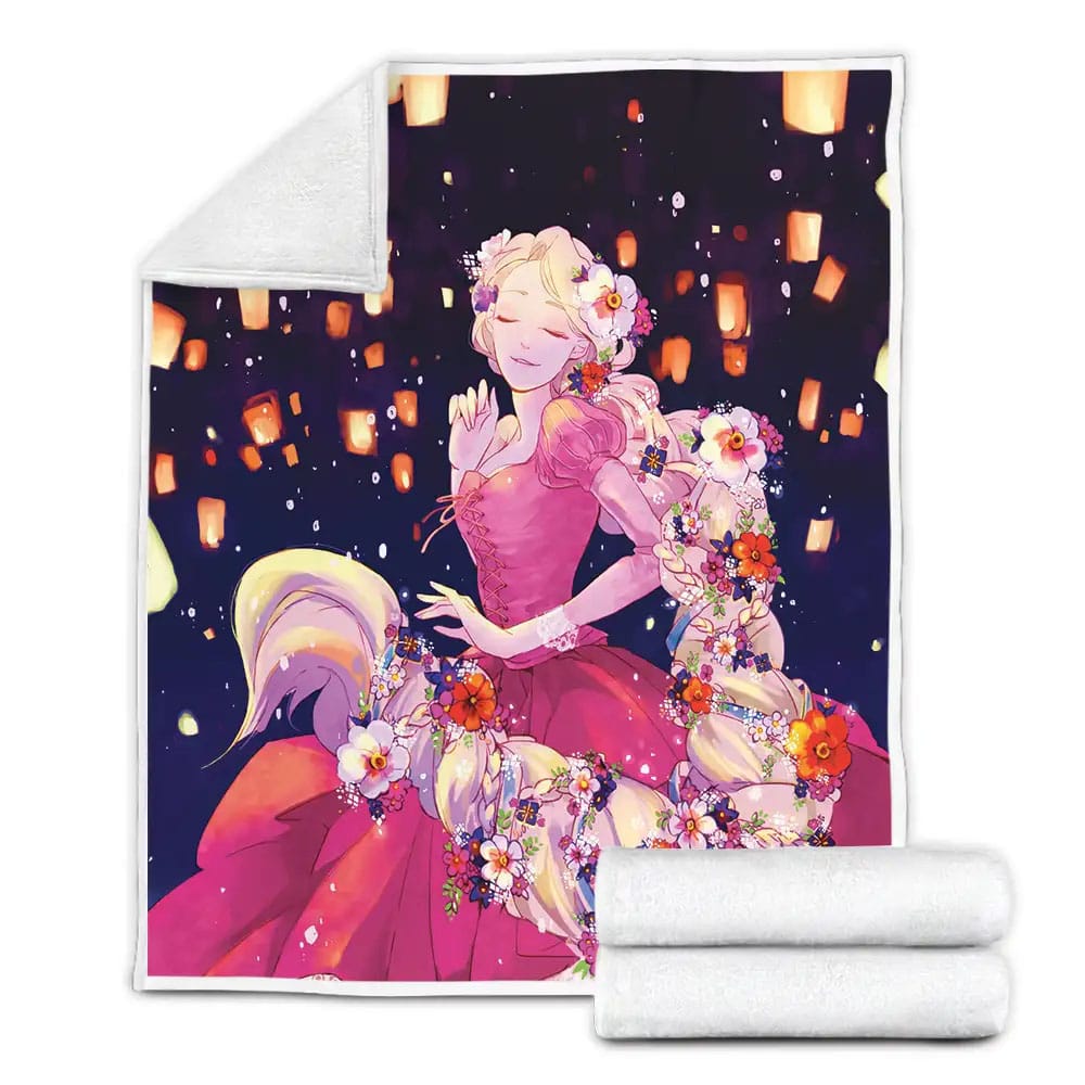 Disney Princess Rapunzel And Sky Lanterns Artwork Fleece Blanket Gift For Wife Husband Besties